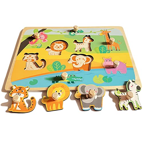 Wooden Peg Puzzles for Toddlers 1-3 - Montessori Educational Learning Puzzle Toys for Baby Gifts - style: Style C
