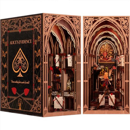 MiniCity Alice in Wonderland Book Nook Kit, DIY 3D Wooden Puzzle with LED | Build Alice's courtroom in 6-8 hr; 267-piece kit includes LED, dust cover, glue/tools and guide for shelf display, ages 14+. - style: Alice in Wonderland