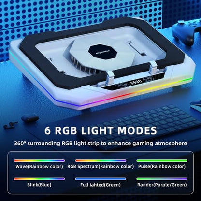 RGB Laptop Cooling Pad with LED Touch Screen, 3500 RPM Turbofan Notebook Cooler for 12-21 Inch Gaming Laptops, 3-Port USB Hub, Adjustable Stand to Prevent Overheating & Boost Performance