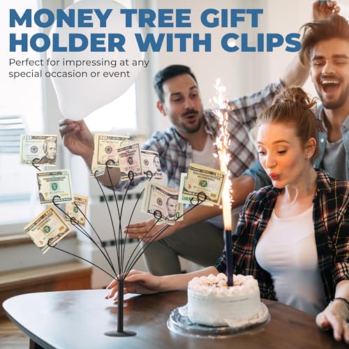 LED Gift Card Tree Holder to Hold Gift Cards, Lottery Tickets, Money | Lottery Ticket Holders with 11 Flexible Clips, Great for Birthday, Party, Wedding, Christmas, Metal Stand with Black Finish - color: Gift Card Tree