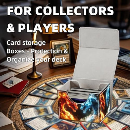 Trading Card Storage Box, Holds 100+ for MTG Cards, PU Leather with Magnetic Closure, Fire vs Ice Dragons Fantasy Durable Deck Box for Magic the Gathering, Trading Card Games - color: Fire vs Ice Dragons Fantasy