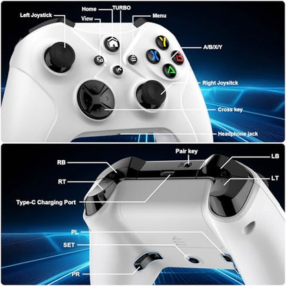 Xexvyrin Wireless Controller for X-box One, X-box Series X/S, PC, Switch, iOS, Android, LED Gaming Controller with TURBO, Macro Function, 6-Axis Gyro, 3.5mm Audio Jack, WiFi Connectivity (pure white) - color: Pure White