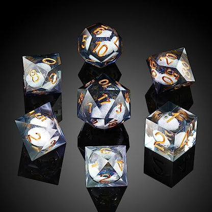 DNDND Liquid Sharp Edge DND Dice, A Full Set of Liquid D&D Die with Gift Case for Dungeons and Dragon Game (Grey Liquid) - color: Liquid Grey