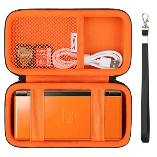 Supmay Hard Carrying Case Compatible with Nintendo DS Lite NDSL, Gameboy Advance Games Storage Holder Travel Bag with Mesh Pocket for USB Charging Cable, Stylus, Earphones, Game Cartridge, Orange - color: Black + Orange