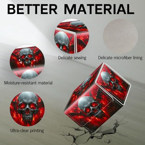 Trading Card Storage Box, Holds 100+ for MTG Cards, PU Leather with Magnetic Closure, Skull with Fiery Eyes and Winged Figures Durable Deck Box for Magic the Gathering, Trading Card Games - color: Skull with Fiery Eyes and Winged Figures