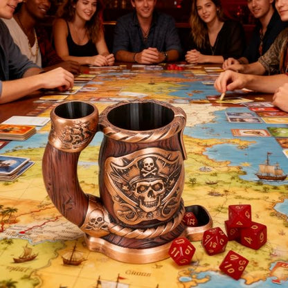 Dice Tower Mug, Dice Rolling Tower, Comes with 7 PCS Dice Set, Suitable for DND Dungeons and Dragons, Tabletop Games, Available As Drink Holder, D&D Gifts, DND Accessories (Wooden Skull) - color: Wooden Skull