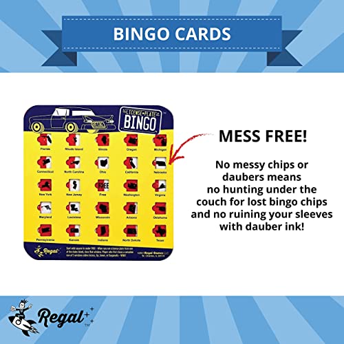 Regal Games Finger-Tip Shutter Bingo Cards with Sliding Windows - License Plate & Bingo Travel Game Set for Adults & Kids - Reusable, No Chips & Daubers Needed - 4 Packs - Yellow - color: Yellow