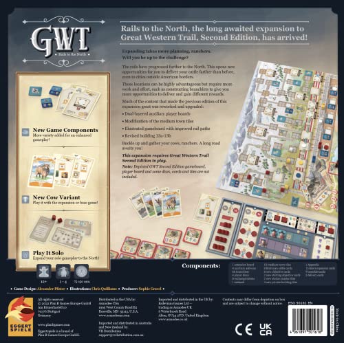 Great Western Trail 2nd Edition Rails to the North Board Game Expansion - New Adventures Await! Strategy Game for Kids & Adults, Ages 12+, 1-4 Players, 75-150 Min Playtime Made by Eggertspiele