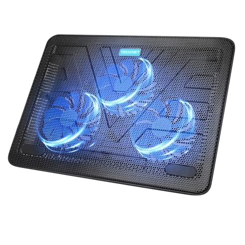 TECKNET Laptop Cooling Pad, Portable Slim Laptop Cooler for 12"-17" Laptops | 60% High-Efficiency Cooling, Whisper-Quiet Design, Dual USB Ports, LED Working Indicator, Alloy Material Mesh - color: Black