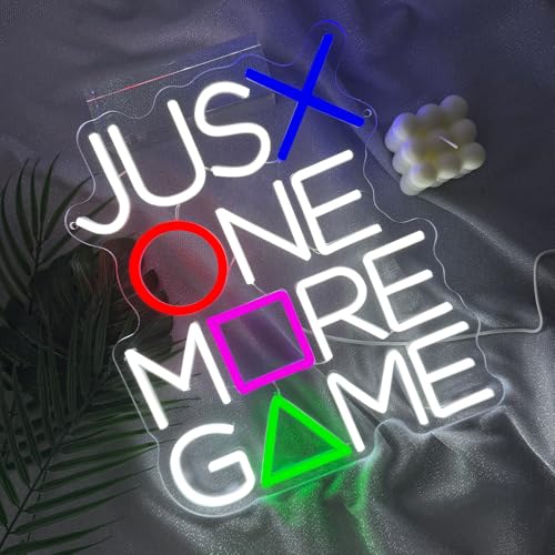 Gamer Neon Sign for Wall Decor,Just One More Game LED Light Sign Backdrop for Club Party Man Cave Boys Bedroom Video Game Room,Best Gaming Gift for Gamer Teens Boys Men Women USB Powered（14.2"*12.3"） - style: Game-1