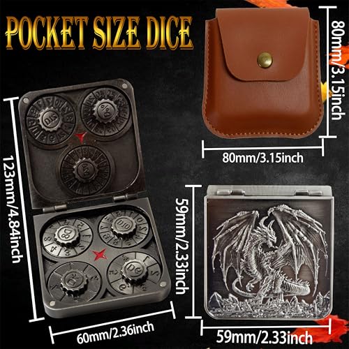 Metal DND Dice Set 7-in-1 Spinner with Dragon Case - Silver | Foldable polyhedral dice, for Dungeons & Dragons RPG games, Premium metal spinner,3D dragon, storage case included - color: Silver