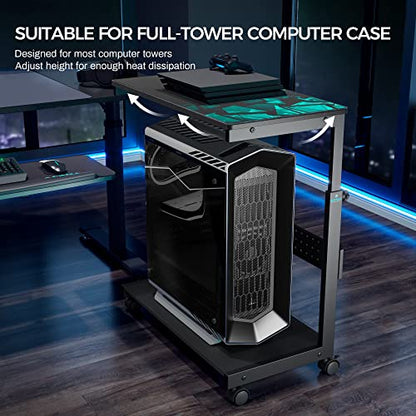 EUREKA ERGONOMIC PC Stand Height Adjustable Black | Height-adjustable 2-tier PC stand with wheels for ATX computer cases or printers, durable steel frame and smooth mobility - color: Black