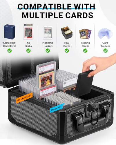 Graded Card Storage Box with Display Window, Stores Up to 60 Slabs | Protable Aluminum Alloy Slab Case with Secure Latches, Sports Trading Card Case Fits PSA, CSG, CGC, SGC, BGS and Top Loaders