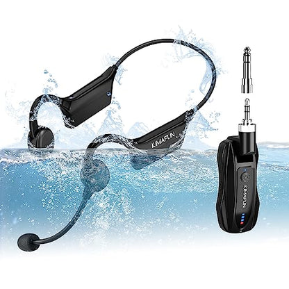 KIMAFUN 2.4G Fitness Headset Wireless Microphone, IP67 Waterproof Sweatproof Microphone for Water Aerobics, Swimming Coach, Fitness Instructor, Yoga, Spinning, Training, Teaching, Speakers, GWP91 - size: GWP91(1TX+1RX)