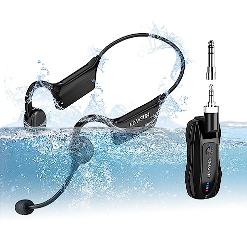 KIMAFUN 2.4G Fitness Headset Wireless Microphone, IP67 Waterproof Sweatproof Microphone for Water Aerobics, Swimming Coach, Fitness Instructor, Yoga, Spinning, Training, Teaching, Speakers, GWP91 - size: GWP91(1TX+1RX)