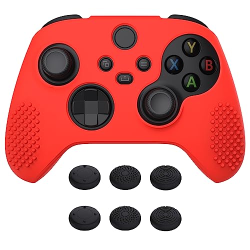 eXtremeRate PlayVital Passion Red 3D Studded Edition Anti-slip Silicone Cover Skin for Xbox Series X/S Controller, Rubber Case Protector for Xbox Core Wireless Controller with 6 Black Thumb Grip Caps - color: Passion Red