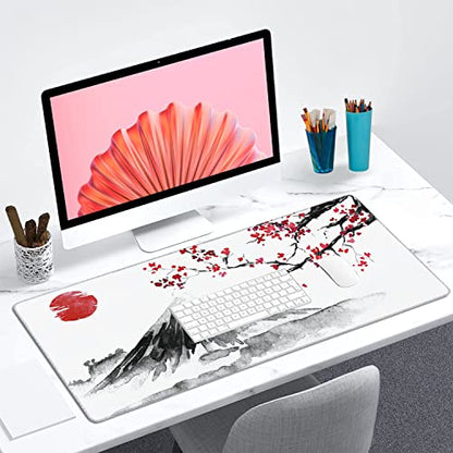 Japan Traditional Sumi-e Painting Extended Gaming Mouse Pad Large Desk Mat with Non-Slip Rubber Base and Stitched Edges,Keyboard Mouse Mat Desk Pad for Work,Game,Office,Home 35.4 * 15.7 Inch - color: Japan Traditional Sumi-e Painting