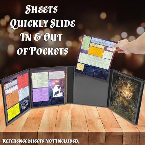 CASEMATIX DM Screen Faux Leather 8-Panel Deluxe GM Screen - Eight Panel Folding Game Master Screen with 2 Swinging Panels and Wet Erase Pockets for TTRPGs, Inserts Not Included, Black - color: Black