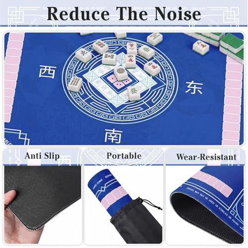 Britimes Mahjong Mat with Black Carrying Bag,31.5"x31.5", Blue | Non-Slip Noise Reduction Gaming Mat Rubber Multi Purpose Game Table Cover for Mahjong Card Dominoes Board Tile Games - color: Deep Blue