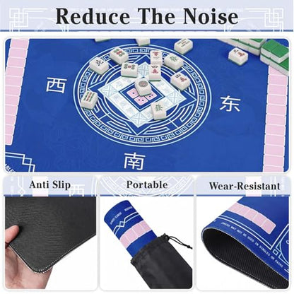 Britimes Mahjong Mat with Black Carrying Bag,31.5"x31.5", Blue | Non-Slip Noise Reduction Gaming Mat Rubber Multi Purpose Game Table Cover for Mahjong Card Dominoes Board Tile Games - color: Deep Blue