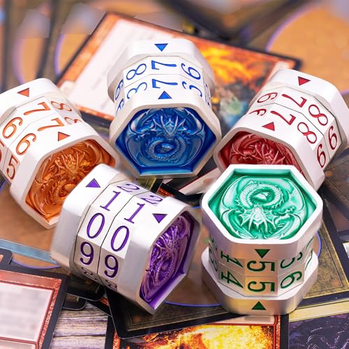 Metal MTG Life Counter Wheel Metal Magic Life Counter MTG Health Tracker MTGs Foundations with Dragon Symbol for Board Games, Cards Games, TTRPGs, Compatible with MTGs(Pearl Silver_Green) - color: Silvergreen