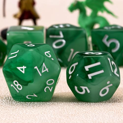 Resin D&D Dice Set, 7-Piece DND Polyhedral Dice (D4, D6, D8, D10, D12, D20, D%) Dungeons and Dragons Dice Set (Imitation Jade) - color: Imitation Jade