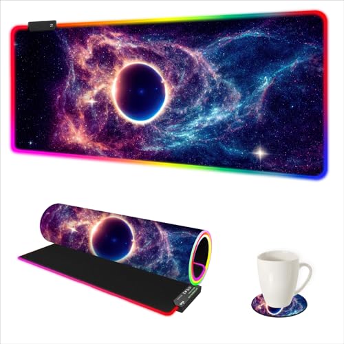 ARTSO RGB Gaming Mouse Pad, Large Mousepad with Led Light, Cosmic Starry Sky Keyboard Pad Gaming Accessories for Desk, Non-Slip Rubber Base Big Mouse Mat for Gamer - color: Cosmic Starry Sky