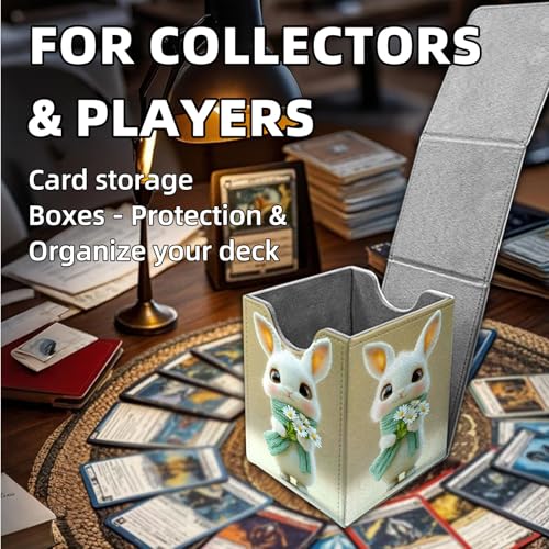 for MTG Deck Box, Trading Card Storage Case Holds 100+ Sleeved Cards, Bunny with Daisies and Scarf Magnetic Closure Durable Deck Holder for Magic The Gathering, TCG & Commander - color: Bunny with Daisies and Scarf
