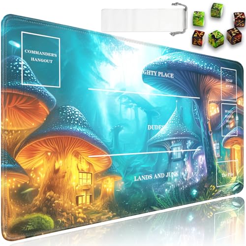 JVGFYNKL for MTG Playmat, 24 x 14 in for TCG Playmat with Zones,Trading Card Game Playmats with Storage Bag and 6 Dice, for MTG Table Mat Card Accessories, Magic Mushroom Castle - color: JV-Playmat-5K-4-F147