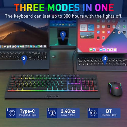 Redragon S151 Combo, K525 Wireless Gaming Keyboard + M616 10000 DPI Mouse | 4 On-the-Fly Combos, No Software Needed, 0-Delay Tri-Mode, 6-Button Precision Control, Shared Dongle, On-Board CPI Mice - color: S151 BK PRO