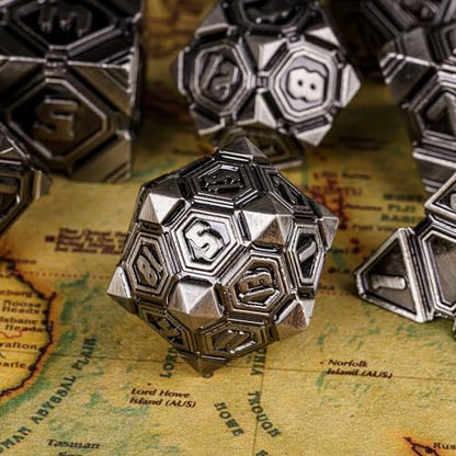 Metal UFO Dice Set, 7 Die Metal Polyhedral Dice Set for DND Dungeons and Dragons Role Playing Games,with Skull Bag.(Ancient Nickel) - color: Ancient Nickel