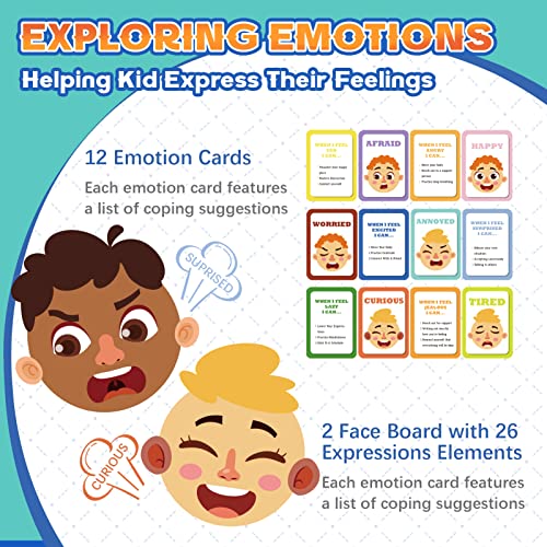 PP OPOUNT Social Emotional Learning Toy, Funny Faces Games | with 28 Facial Expressions and 12 Emotional Flashcards, Preschool Learning Activities Toy to Express Emotions for Kids Age 3+ - style: 1