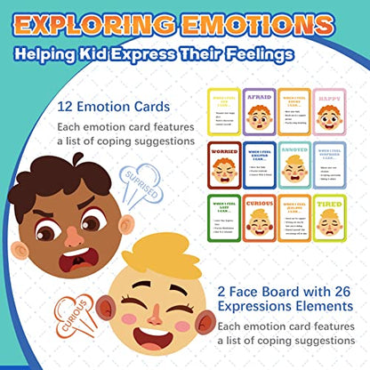 PP OPOUNT Social Emotional Learning Toy, Funny Faces Games | with 28 Facial Expressions and 12 Emotional Flashcards, Preschool Learning Activities Toy to Express Emotions for Kids Age 3+ - style: 1