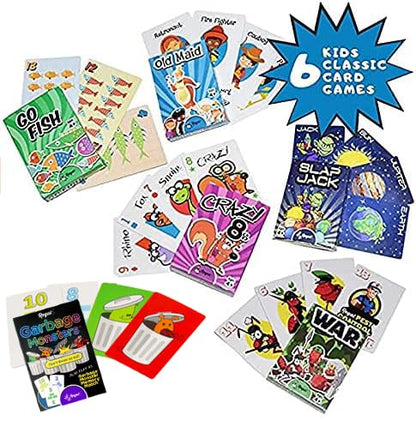 Regal Games Card Games for Kids - Go Fish, Crazy 8's, Old Maid, Slap Jack, Garbage Monster, War - Simple & Fun Classic Family Table Games - Games May Vary (6 Set) - color: Original 6 Pack