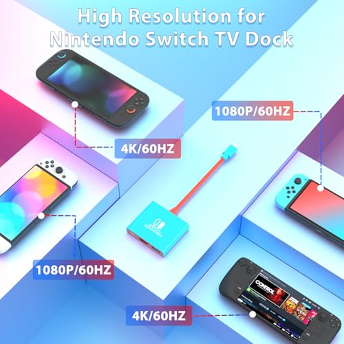 pdobq Switch Dock Switch Docking Station for Nintendo, Portable Switch2 TV Adapter Support 4K/60HZ TV Mode Compatible Steam Deck/Switch OLED, Travel Dock with HDMI2.0 USB3.0 Port - size: 4k/60hz