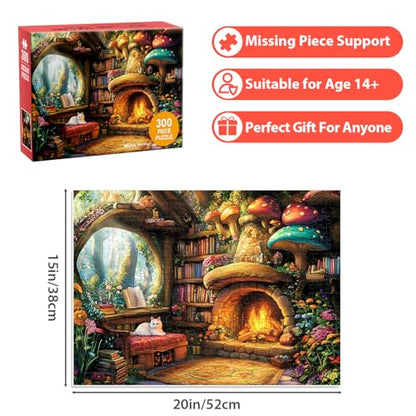 300 Pieces Puzzle for Adults | Mushroom Cat Flower Puzzle Recycled Cardboard Large Piece Jigsaw Puzzles 300 Pieces | Challenging Puzzles Game Home Decor Party Gift for Adult Kids Seniors 20.5*15 inch - style: Mushroom