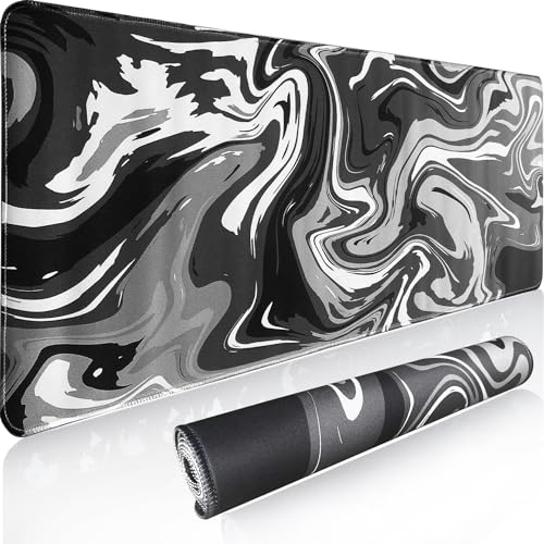 Gaming Mouse Pad XL XXL with World Map(31.5 x 11.8in), Desk Mat&Large Mouse Pad Keyboard Mat 3MM Anti Slip and Waterproof Rubber Mouse Pad (Black Marble Fluid Design)… - color: Black Marble Fluid Design