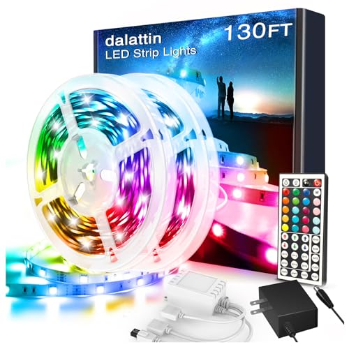 dalattin Led Lights for Bedroom 130ft RGB Led Strip Lights Color Changing Kit with 44 Keys Remote Controller and 24V Power Supply Led Light Strips Indoor Decoration,2 Rolls of 65ft - size: 130 ft
