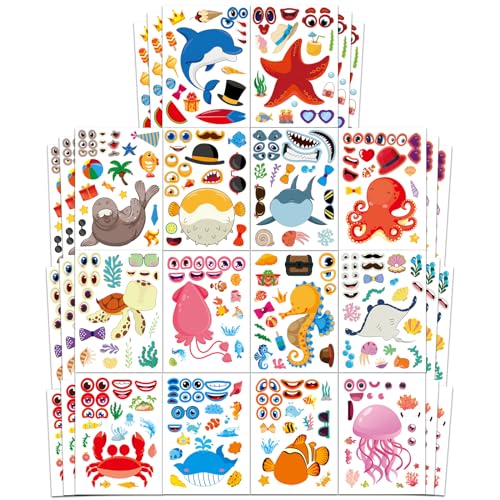 42 Sheets Ocean Animal Make-a-Face Stickers for Kids | Sea Creature Mix ’n Match Crafts for Party Favors & Classroom Activities - style: Ocean Animals