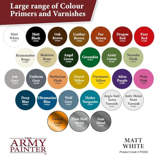 The Army Painter, Colour Primer Matt White, 400 ml spray acrilico | Primer bianco opaco per dipingere miniature Warhammer e Dungeons and Dragons - color: Matt White
