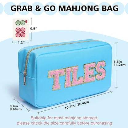 Mahjong Tile Bag Mahjong Bag with Zipper Travel Mahjong Carrying Case Storage Pouch Gifts for Mahjong Lovers Accessories - color: Blue-tiles