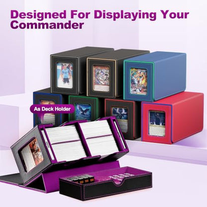 UAONO 3-in-1 MTG Commander Deck Box, Black Purple | 2 Magnetic Card Holders & 1 Dice Tray, Fits 200 Double Sleeved, Card Organizer Compatible with Magic the Gathering - color: Black&Purple