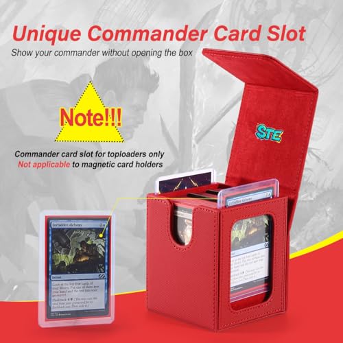 MTG Deck Box, Double Display Window MTG, Commander Deck Box Fits 120+ Single Sleeved Cards, PU Leather Magnetic Closure Card Box with 2 Dividers&2 Toploaders for TCG, CCG, Red - color: Red, size: 1 pack
