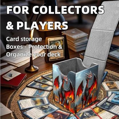 for MTG Deck Box, Trading Card Storage Case Holds 100+ Sleeved Cards, Fiery Dragon in Ruins Magnetic Closure Durable Deck Holder for Magic The Gathering, TCG & Commander - color: Fiery Dragon in Ruins