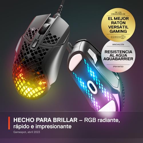 SteelSeries Aerox 5 - Holey RGB Gaming Mouse - Ultra-lightweight Water Resistant Design - 18K DPI TrueMove Air Optical Sensor | TrueMove Air sensor with 9 buttons and 66g weight for precision, speed and durability - style: Wired