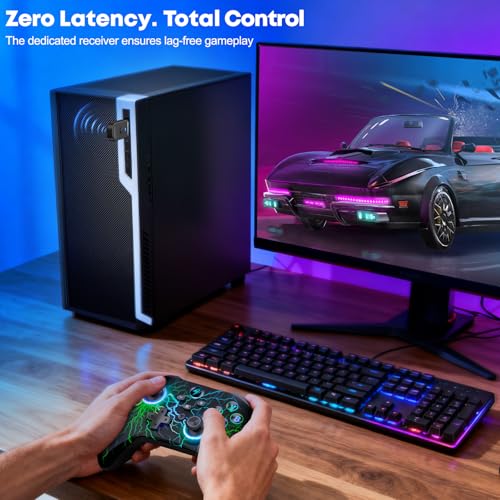 Wireless PC Gaming Controller -RGB Lightning Pro Gamepad for Windows PC, Switch, Switch 2, Android & iOS, with Programmable Back Buttons, Turbo, 1000mAh Battery & Stand (2.4G/USB-C/Bluetooth)