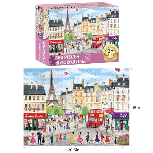500 Piece Puzzles for Adults Paris Puzzles Jigsaw Puzzles 500 Pieces Tower Adult Puzzle Family Challenging Game Gift for Friends 20.5x15IN - style: Street