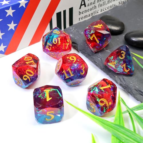 Handmade Resin Polyhedral DND Dice Set,Sharp Edge Diamond-Cut RPG Dice for Board Games Role Playing-RD-Mixed3 - color: Rd-mixed 3