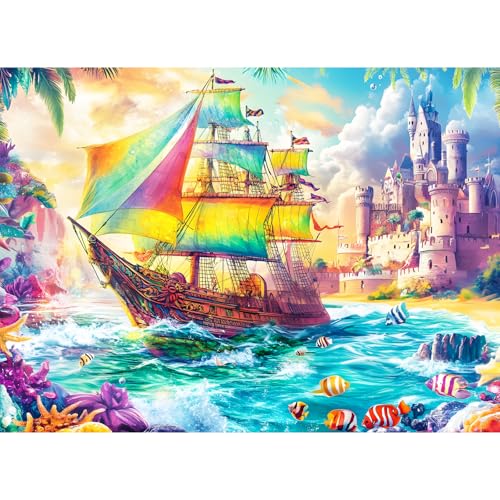 300 Piece Puzzles for Adults, Sea Beach Ship Jigsaw Puzzle - style: boat