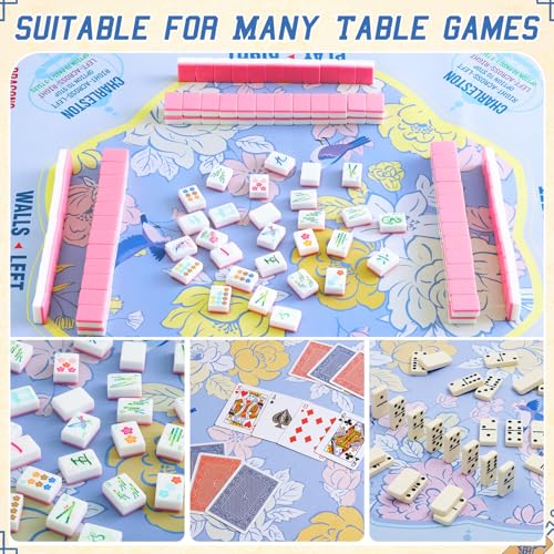 Soulchen Flower Blue and Yellow American Mahjong Mat for Table with Rules, No Creases, Ships Rolled, 31.5 x 31.5 Non-Slip Noise Reduction Gaming Mat with Carrying Bag for Poker Card Board - color: Blue and Yellow